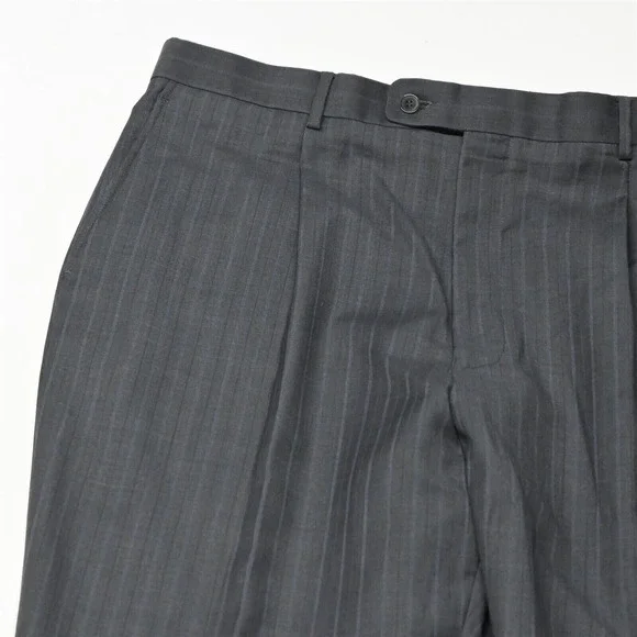 Bachrach 44L 36x32 Gray Stripe 100% Wool Mens Jacket Pants‎ Suit